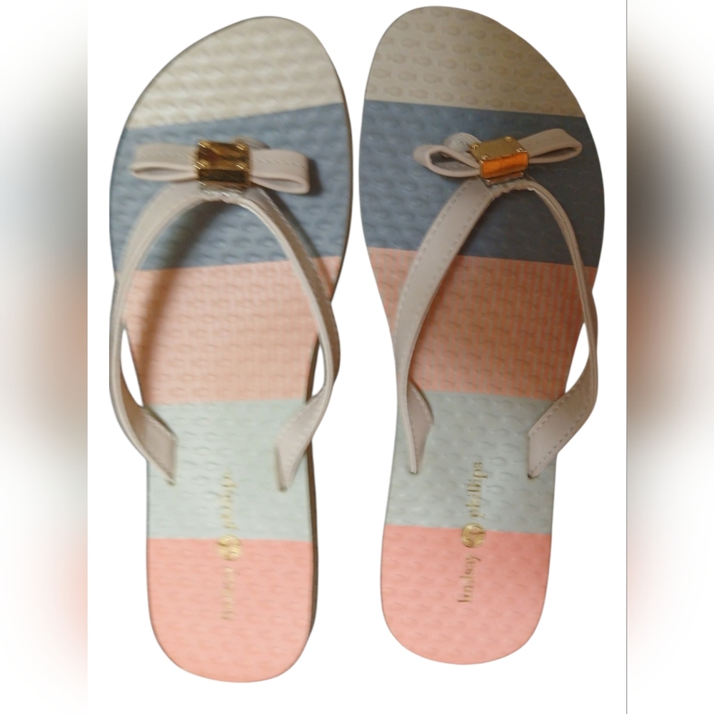 Lindsay Phillips -NWT, Switch Flops Model Katie, Pink, Gray,Beige, Bow W/Gold... - Picture 9 of 11